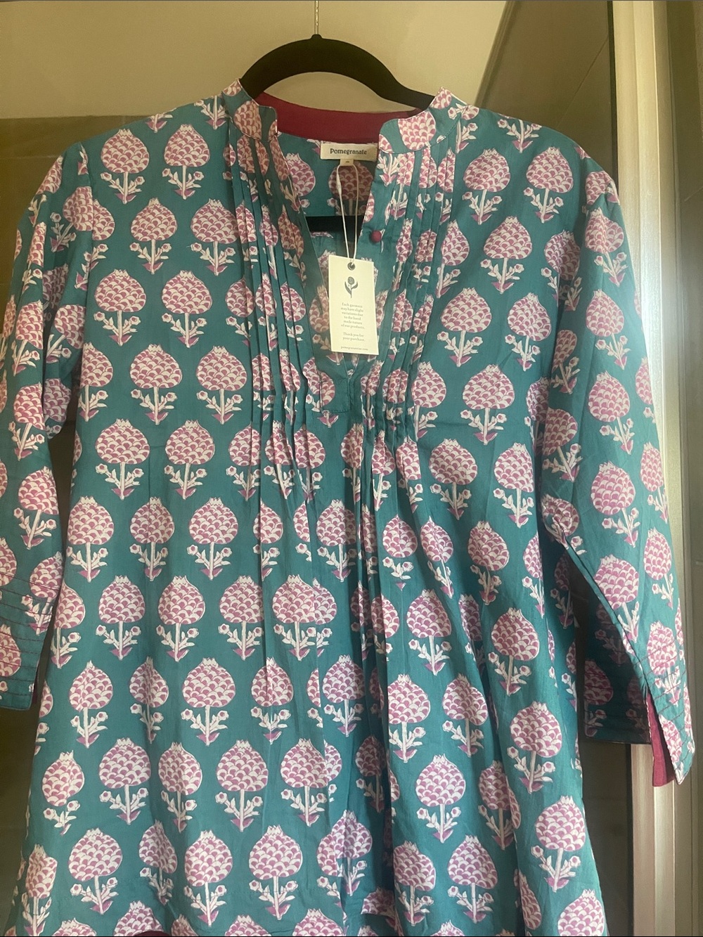 Teal Floral Pintuck Tunic